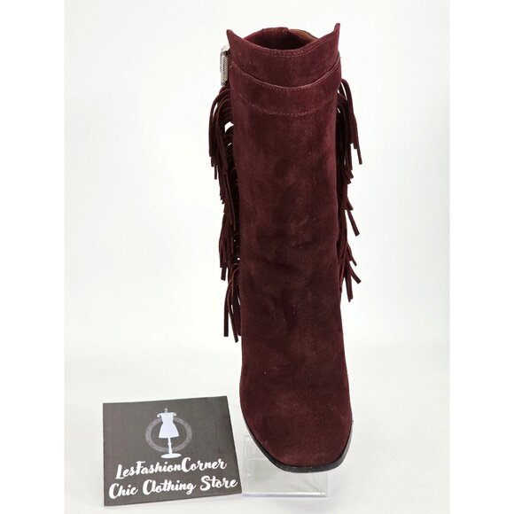 Sigerson Morrison Women's Burgundy Suede Mallie Fringe Dress Boots Size 9 1646 - Picture 8 of 10